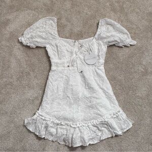 Selfie Leslie Hayden Puff Sleeve Eyelet Embroidery Dress White Size M